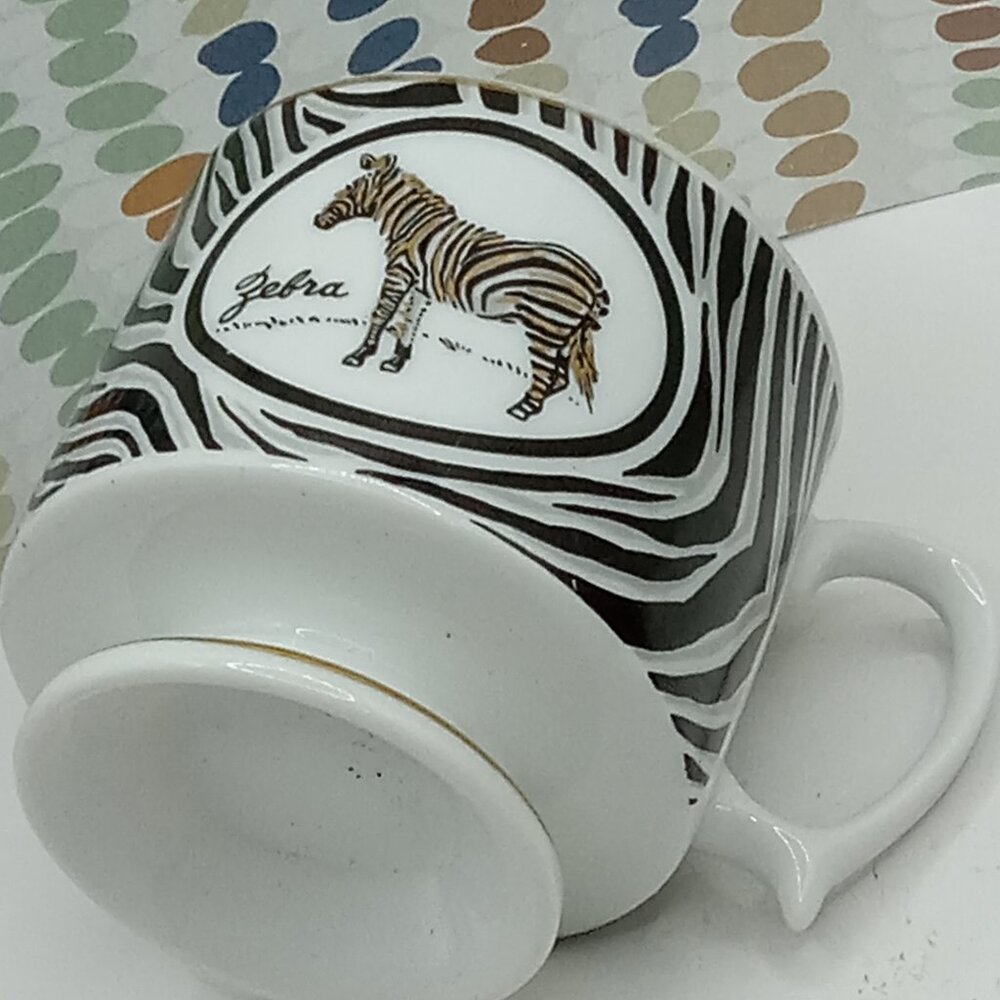 Jungle Theme 80s Leopard Zebra Ceramic Coffee Pedestal Cups 8oz Barware 2 pc - Picture 3 of 10